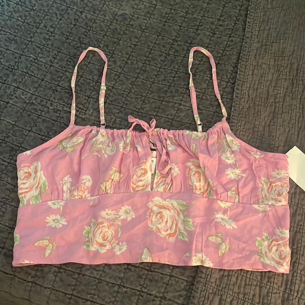 BP Tie Detail Crop Camisole in Purple Anna Floral - Picture 3 of 6
